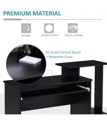 Computer Desk with Sliding Keyboard Tray, Storage Drawer, Shelf - Black