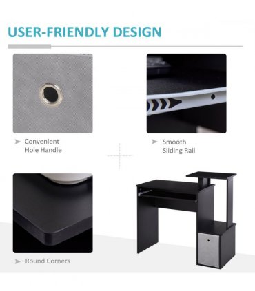 Computer Desk with Sliding Keyboard Tray, Storage Drawer, Shelf - Black