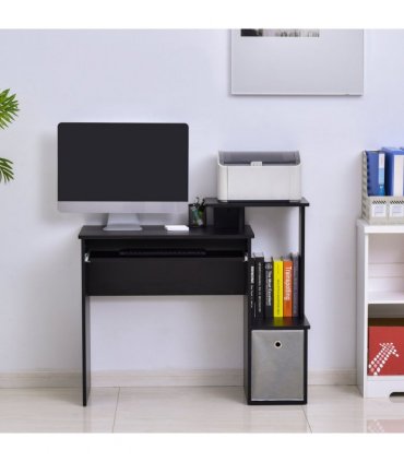 Computer Desk with Sliding Keyboard Tray, Storage Drawer, Shelf - Black