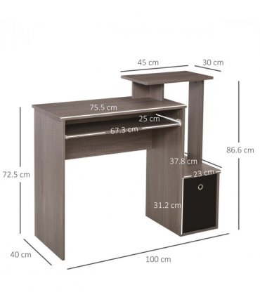 Computer Desk with Sliding Keyboard Tray Storage Drawer Shelf  Grey