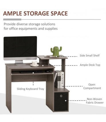 Computer Desk with Sliding Keyboard Tray Storage Drawer Shelf  Grey
