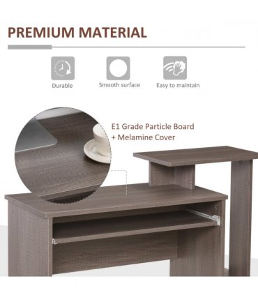 Computer Desk with Sliding Keyboard Tray Storage Drawer Shelf  Grey
