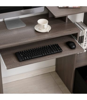 Computer Desk with Sliding Keyboard Tray Storage Drawer Shelf  Grey