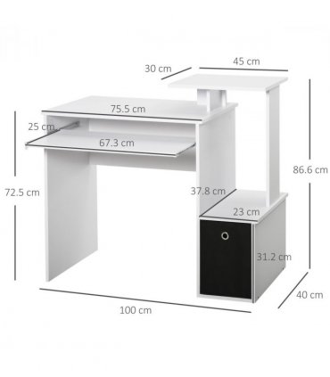 Computer Desk White Particle board 100cm x 40cm x 86.6cm Sliding Keyboard Tray