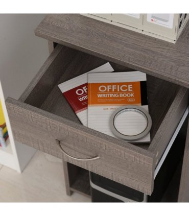 L-Shaped Corner Computer Desk & 2-Tier Side Shelves Wide Table Top Grey