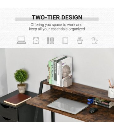 Writing Desk Computer Workstation Storage Shelf - Color: Rustic Brown