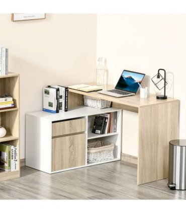 L-Shaped Corner Computer Desk  Oak and White