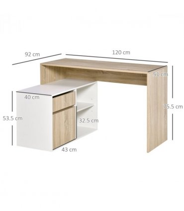 L-Shaped Corner Computer Desk  Oak and White