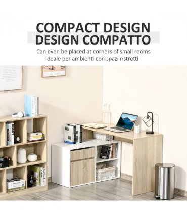 L-Shaped Corner Computer Desk  Oak and White