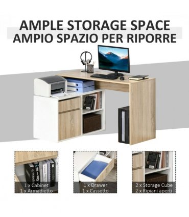 L-Shaped Corner Computer Desk  Oak and White