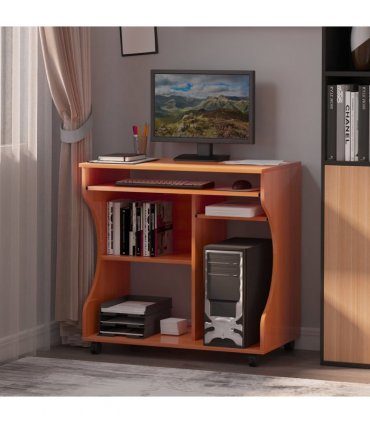 Computer Desk Laptop Writing Table Storage Shelf Workstation Wheels-Cherry Wood