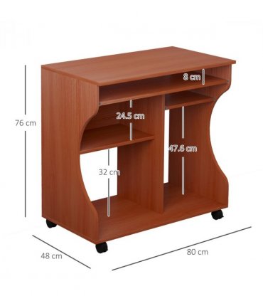 Computer Desk Laptop Writing Table Storage Shelf Workstation Wheels-Cherry Wood