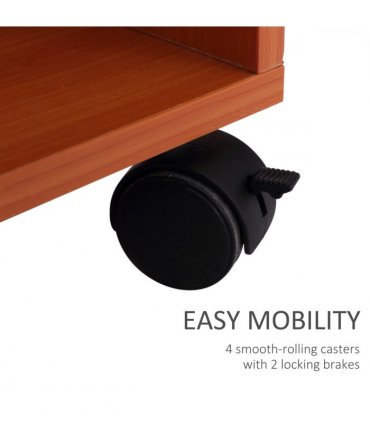 Computer Desk Laptop Writing Table Storage Shelf Workstation Wheels-Cherry Wood