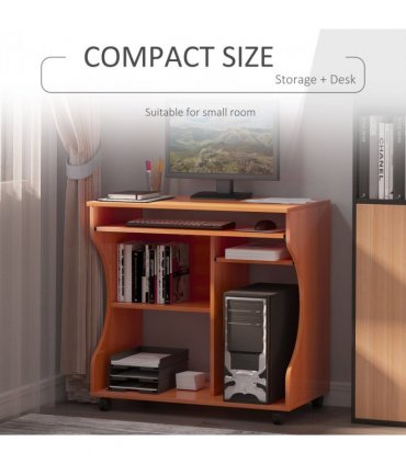 Computer Desk Laptop Writing Table Storage Shelf Workstation Wheels-Cherry Wood