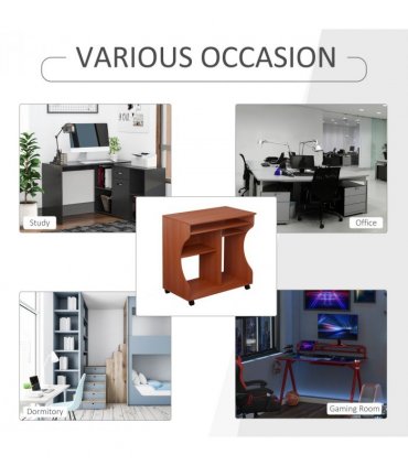 Computer Desk Laptop Writing Table Storage Shelf Workstation Wheels-Cherry Wood