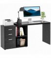 L Shape Computer Desk Workstation Home Office Drawer Shelf File Cabinet-Black