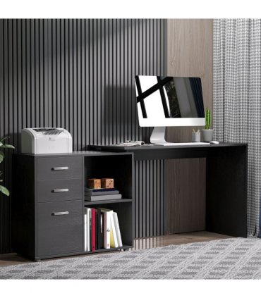 L Shape Computer Desk Workstation Home Office Drawer Shelf File Cabinet-Black