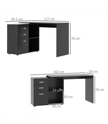 L Shape Computer Desk Workstation Home Office Drawer Shelf File Cabinet-Black