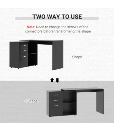 L Shape Computer Desk Workstation Home Office Drawer Shelf File Cabinet-Black
