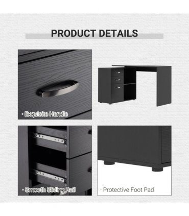 L Shape Computer Desk Workstation Home Office Drawer Shelf File Cabinet-Black