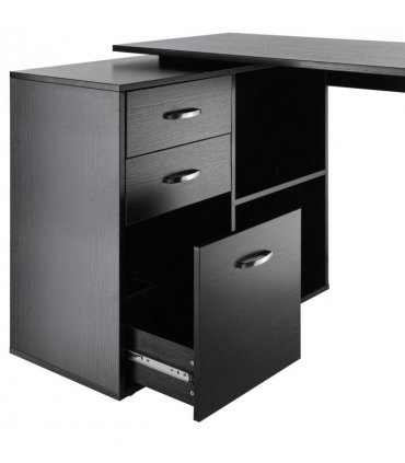 L Shape Computer Desk Workstation Home Office Drawer Shelf File Cabinet-Black