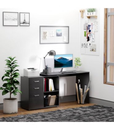 L Shape Computer Desk Workstation Home Office Drawer Shelf File Cabinet-Black