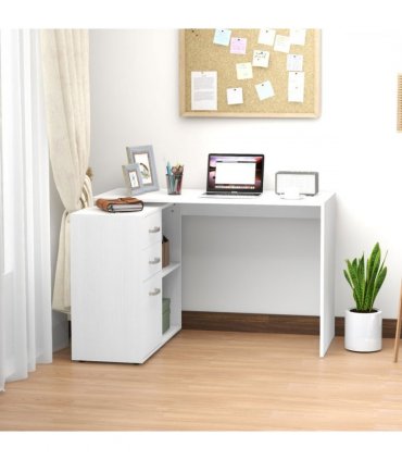 Home Office L Shape Computer Desk Workstation Drawer Shelf File Cabinet-White