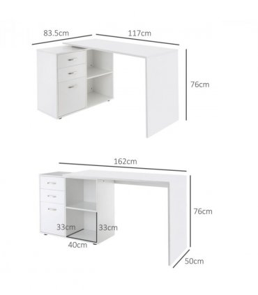 Home Office L Shape Computer Desk Workstation Drawer Shelf File Cabinet-White