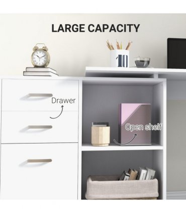 Home Office L Shape Computer Desk Workstation Drawer Shelf File Cabinet-White