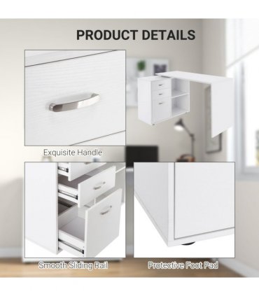 Home Office L Shape Computer Desk Workstation Drawer Shelf File Cabinet-White