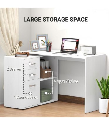 Home Office L Shape Computer Desk Workstation Drawer Shelf File Cabinet-White