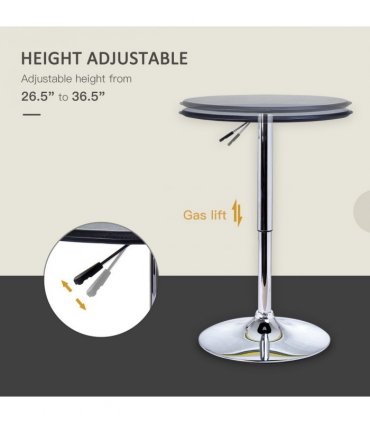 Chrome Steel Height Adjustable Round Bar Table Dinning Table Black