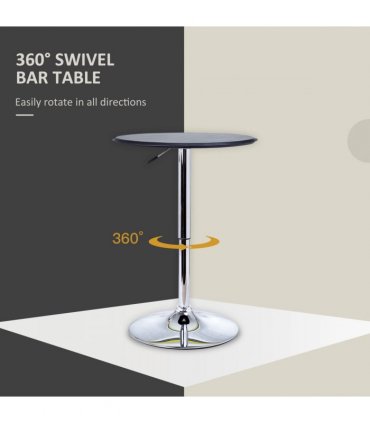 Chrome Steel Height Adjustable Round Bar Table Dinning Table Black