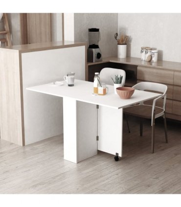 Kitchen Folding Desk Mobile Drop Leaf Dining Table Wheel Storage Shelves White
