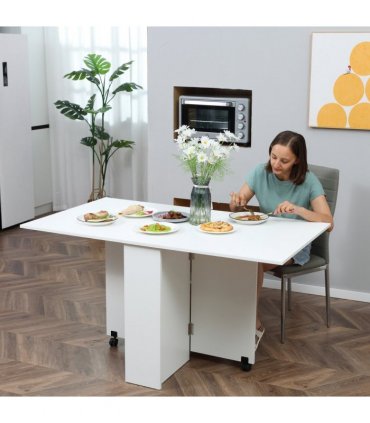 Kitchen Folding Desk Mobile Drop Leaf Dining Table Wheel Storage Shelves White