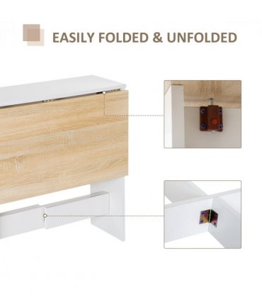 Drop Leaf Table Folding Dining Space Saving-Oak White Colour