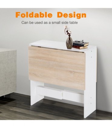 Drop Leaf Table Folding Dining Space Saving-Oak White Colour
