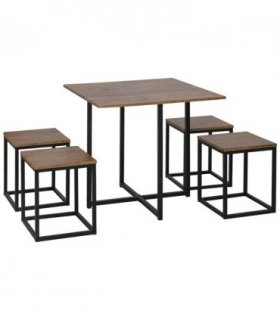 MDF Topped Steel 5-Piece Dining Set Dining Table with 4 Stools Black/Brown