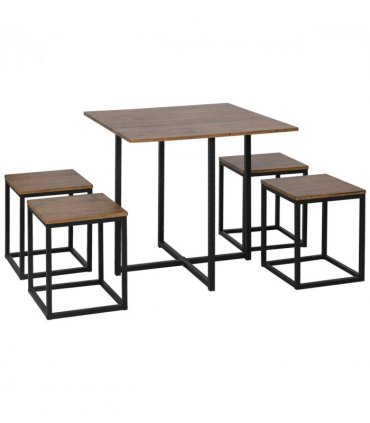 MDF Topped Steel 5-Piece Dining Set Dining Table with 4 Stools Black/Brown