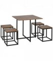 MDF Topped Steel 5-Piece Dining Set Dining Table with 4 Stools Black/Brown