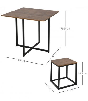 MDF Topped Steel 5-Piece Dining Set Dining Table with 4 Stools Black/Brown