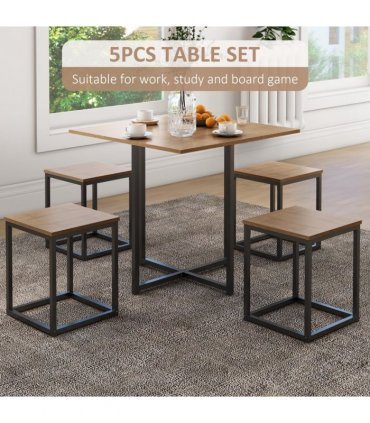 MDF Topped Steel 5-Piece Dining Set Dining Table with 4 Stools Black/Brown