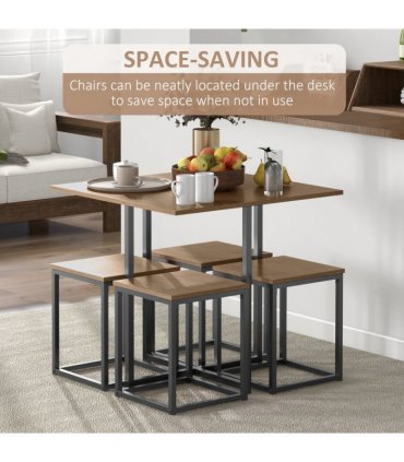 MDF Topped Steel 5-Piece Dining Set Dining Table with 4 Stools Black/Brown