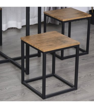 MDF Topped Steel 5-Piece Dining Set Dining Table with 4 Stools Black/Brown