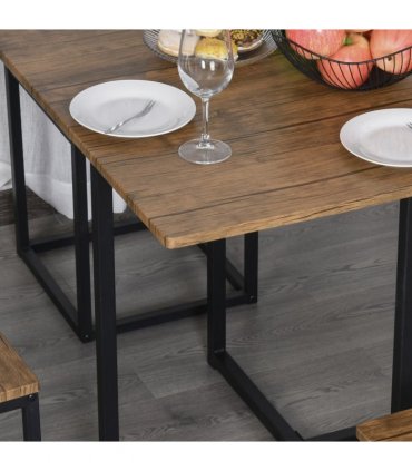 MDF Topped Steel 5-Piece Dining Set Dining Table with 4 Stools Black/Brown