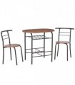 MDF 2-Seater Bar Stool and Table Set w/ Bottle Storage Shelf Wood Tone