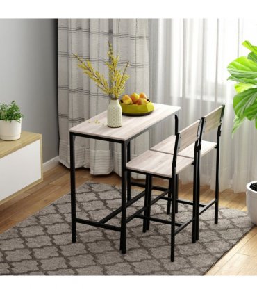 Metal Frame MDF Top Table & Bar Stool Set Black