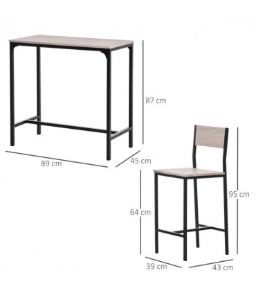 Metal Frame MDF Top Table & Bar Stool Set Black
