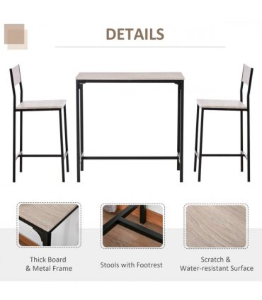 Metal Frame MDF Top Table & Bar Stool Set Black