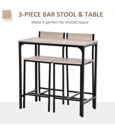 Metal Frame MDF Top Table & Bar Stool Set Black